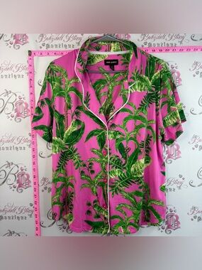 Room Service button up shirt palm trees Pink Tropical Palm Button-Down Shirt